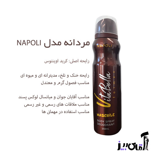 اسپری خوشبو کننده بدن ویتابلا مردانه مدل NAPOLI